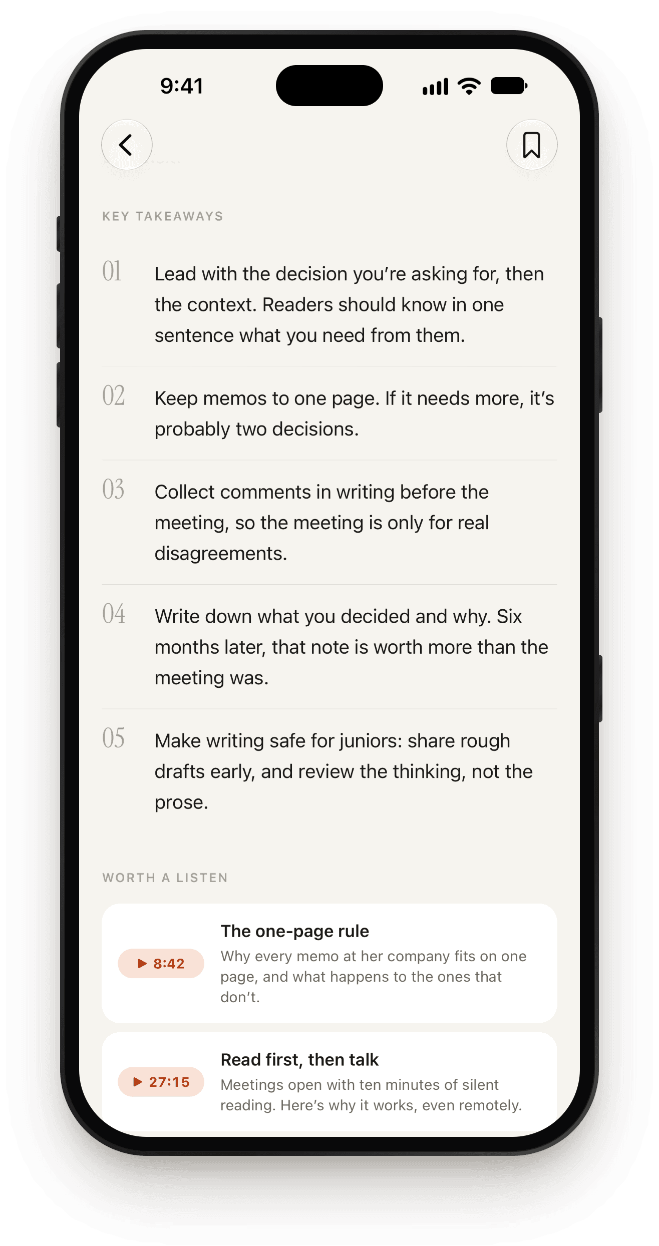 Numbered key takeaways from a podcast episode, as shown in Podgist.